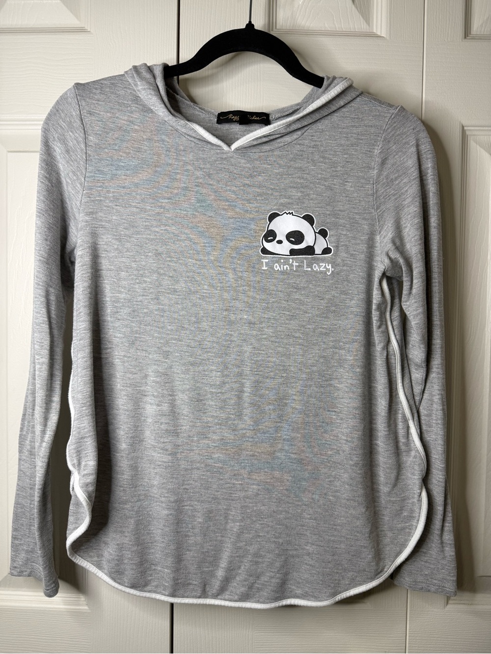 Women’s Gray Hooded Long-Sleeve Top with Panda Graphic